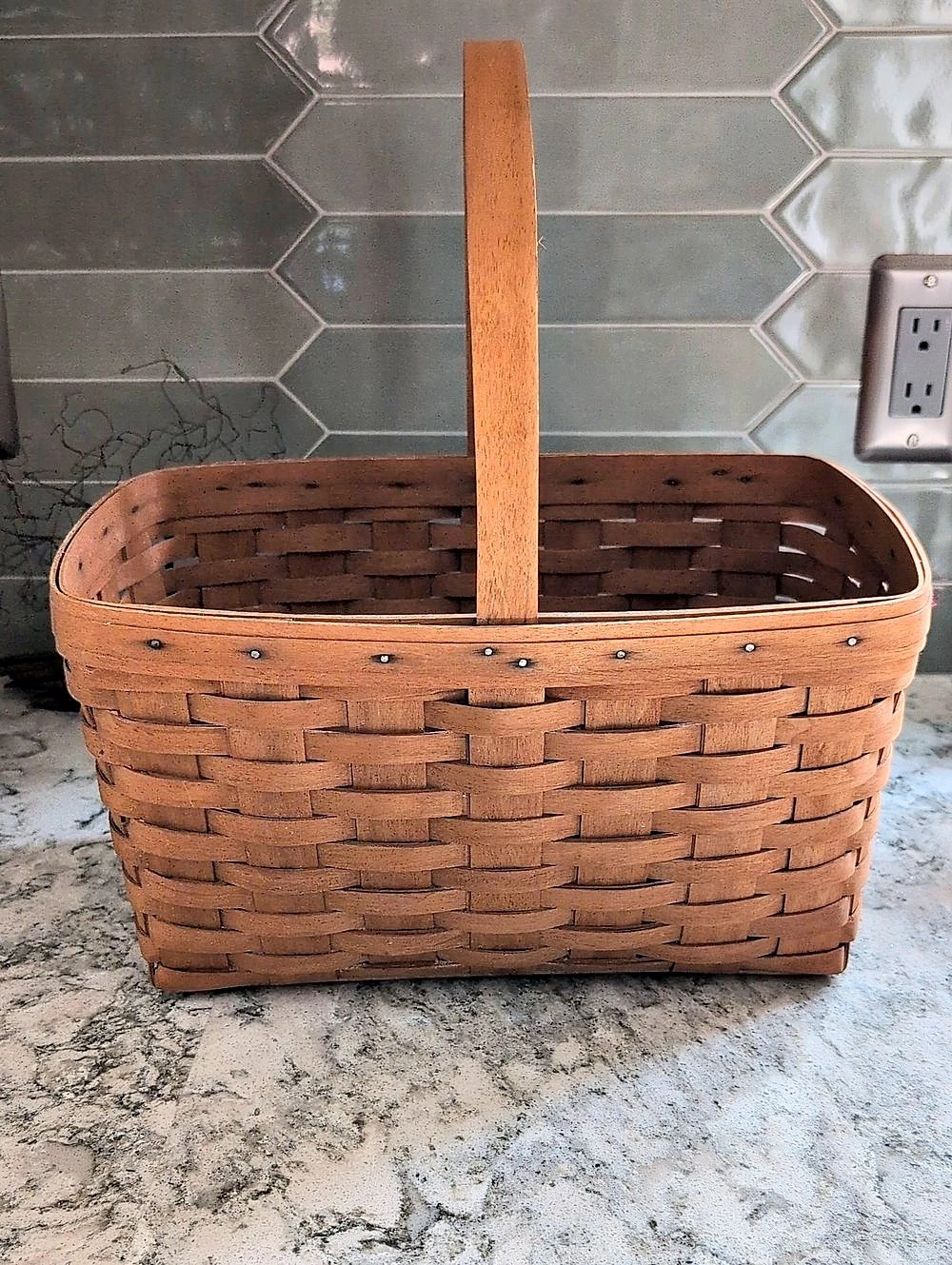 Longaberger Handwoven Rectangular Large Handle Basket Brown